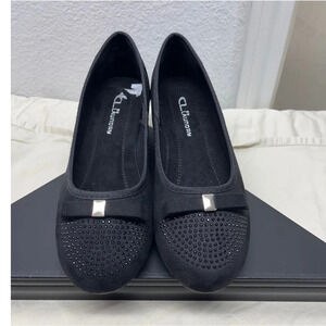 CL By Laundry Womens Size 7W Black Bow Low Wedge Round  Heel